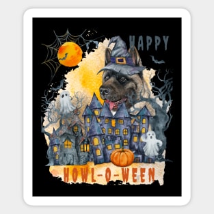 American Akita Happy Howl-o-ween Ghost Houses Funny Watercolor Sticker